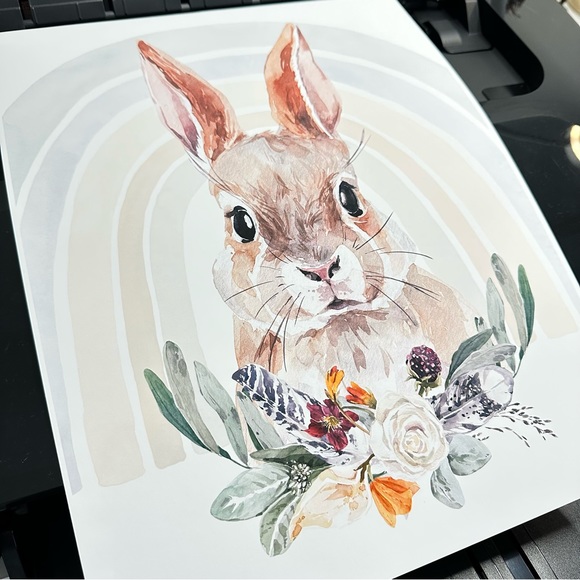 Watercolor Floral Bunny Wall Art Illustration Print Poster Card Unframed - Picture 11 of 14